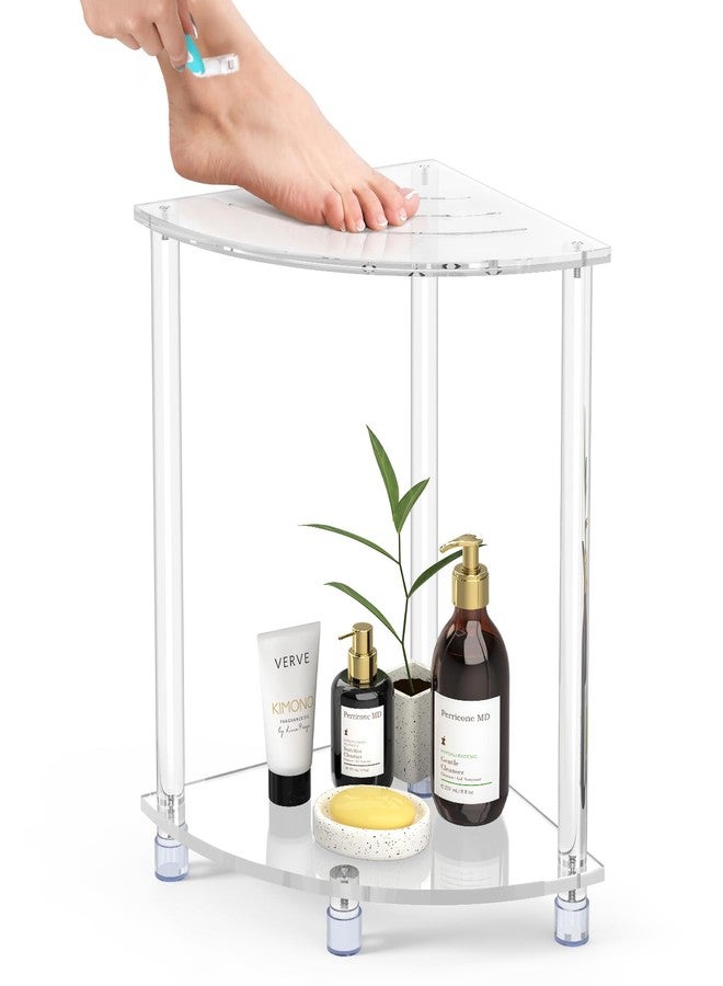 Cilinta Corner Shower Stool, Clear Acrylic Shower Bench for Shaving Legs, Bath Seating, Towel Storage, Waterproof Heavy Duty Non-Slip Modern Triangle Shower Foot Rest - Image 1