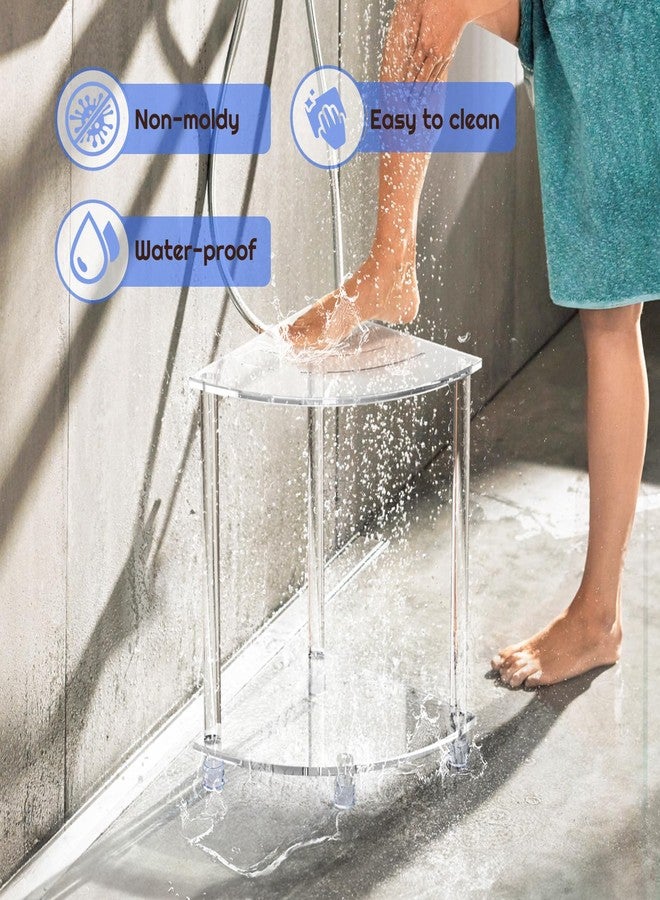 Cilinta Corner Shower Stool, Clear Acrylic Shower Bench for Shaving Legs, Bath Seating, Towel Storage, Waterproof Heavy Duty Non-Slip Modern Triangle Shower Foot Rest - Image 5