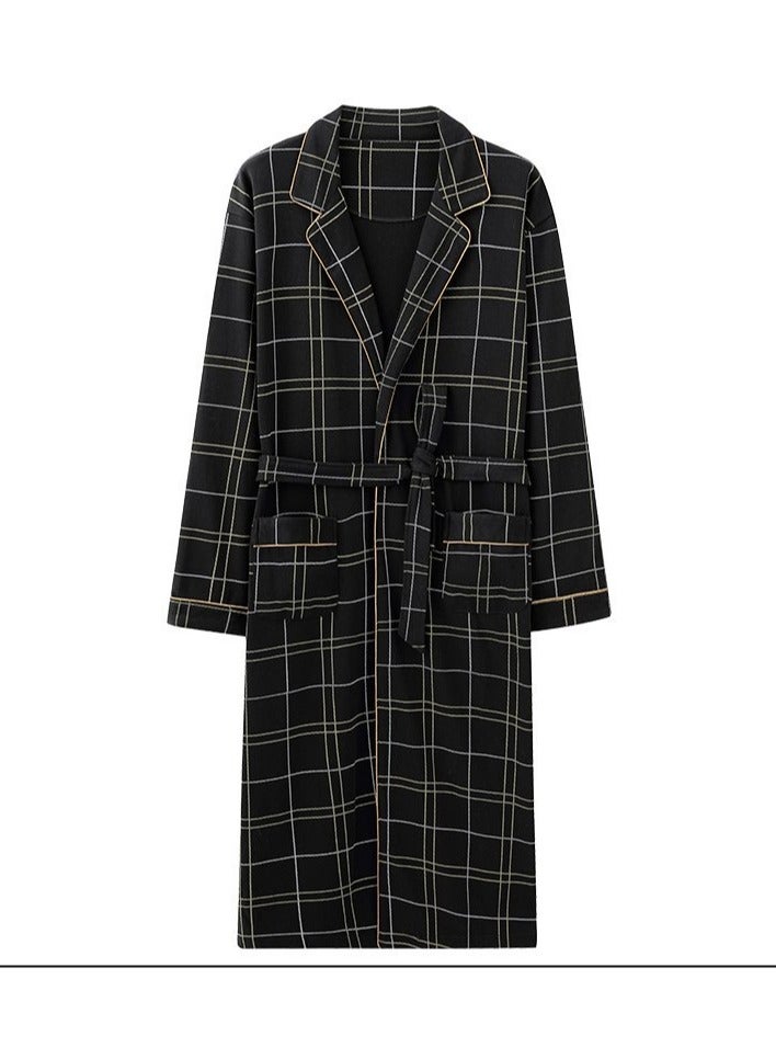 عام طقم بيجامة حرارية رجالي رداء بسيط رداء طويل بيجامة قطنية رجالية ملابس نوم ملابس ناعمة وفضفاضة ملابس كاجوال صديقة للبشرة لفصلي الخريف والشتاء أسود - Image 1