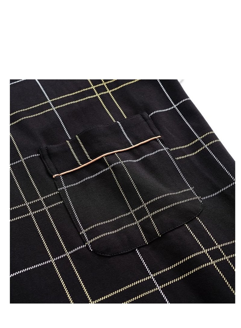 عام طقم بيجامة حرارية رجالي رداء بسيط رداء طويل بيجامة قطنية رجالية ملابس نوم ملابس ناعمة وفضفاضة ملابس كاجوال صديقة للبشرة لفصلي الخريف والشتاء أسود - Image 2