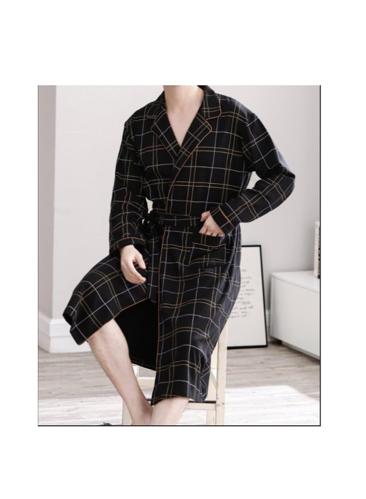 عام طقم بيجامة حرارية رجالي رداء بسيط رداء طويل بيجامة قطنية رجالية ملابس نوم ملابس ناعمة وفضفاضة ملابس كاجوال صديقة للبشرة لفصلي الخريف والشتاء أسود - Image 3