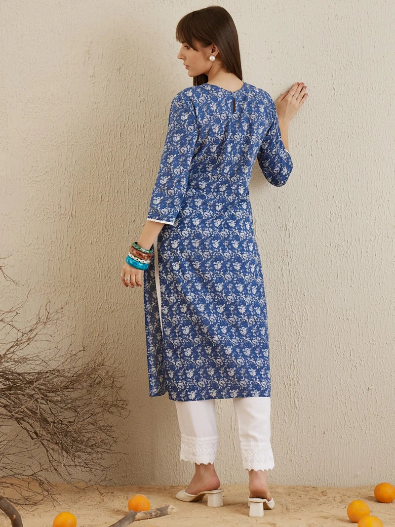 PRASHA Indo Era Blue Printed Straight Kurtas - Image 2