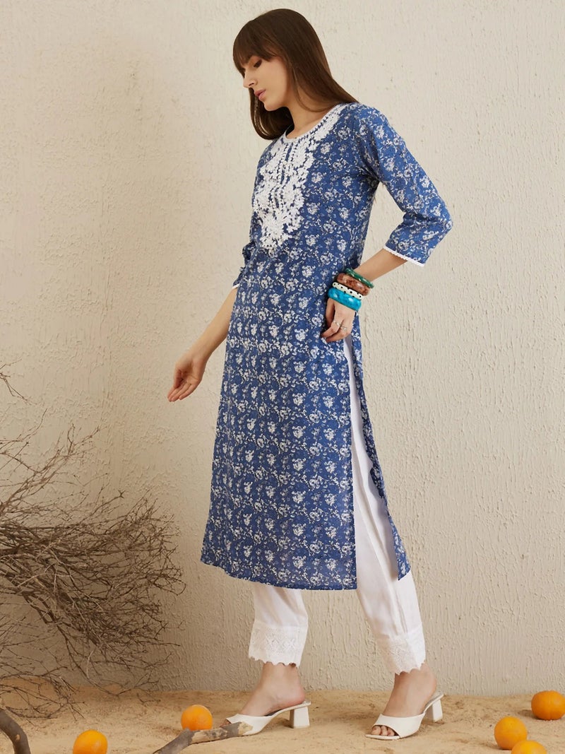 PRASHA Indo Era Blue Printed Straight Kurtas - Image 3