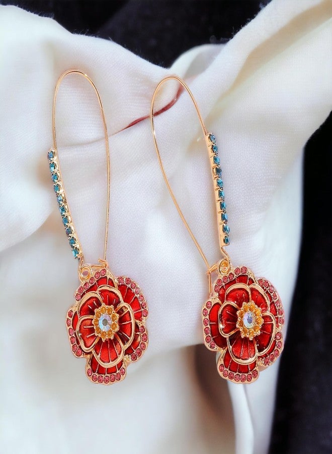 ZEshops Rose Dangle Earrings with Mixed Stone Accents, Gold-Tone Metal Trendy and Unique Women's Fashion Earrings - Image 5