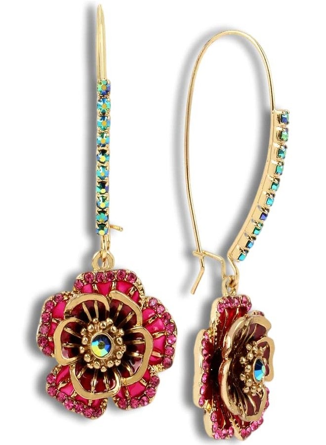 ZEshops Rose Dangle Earrings with Mixed Stone Accents, Gold-Tone Metal Trendy and Unique Women's Fashion Earrings - Image 1