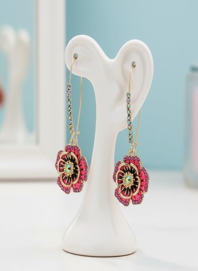 ZEshops Rose Dangle Earrings with Mixed Stone Accents, Gold-Tone Metal Trendy and Unique Women's Fashion Earrings - Image 2