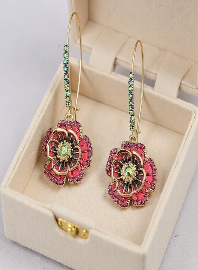 ZEshops Rose Dangle Earrings with Mixed Stone Accents, Gold-Tone Metal Trendy and Unique Women's Fashion Earrings - Image 3