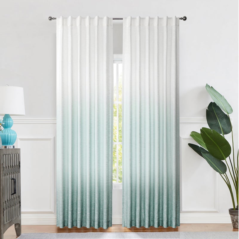 Central Park Ombre Semi Sheer Curtain Panel Gradient Print on Rayon Blend Fabric Backtab Rod Pocket Window Drapery Treatments for Living RoomBedroom Cream White to Aqua 50 x 63 Set of 2