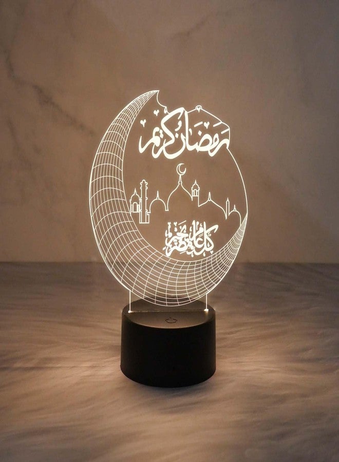 GIFTMEBAZAR مصباح ليلي ثلاثي الأبعاد من جيفت مي بازار، مثالي لرمضان، لتزيين المنزل والمكتب | مصباح زينة للعيد | ضوء أبيض دافئ مع زر تشغيل/إيقاف يعمل باللمس | يعمل بمنفذ USB | هدية مثالية للعيد - Image 2