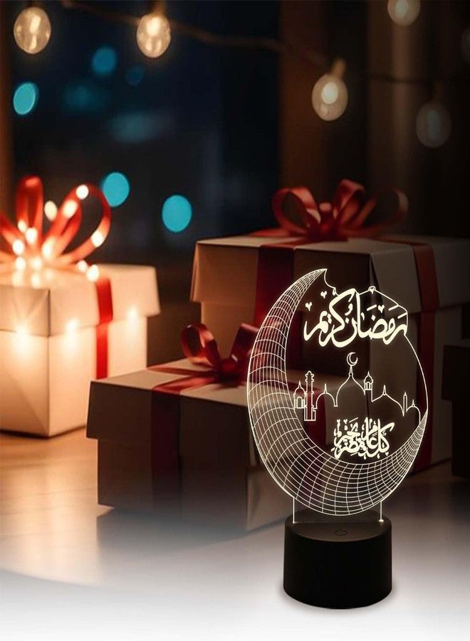 GIFTMEBAZAR مصباح ليلي ثلاثي الأبعاد من جيفت مي بازار، مثالي لرمضان، لتزيين المنزل والمكتب | مصباح زينة للعيد | ضوء أبيض دافئ مع زر تشغيل/إيقاف يعمل باللمس | يعمل بمنفذ USB | هدية مثالية للعيد - Image 3