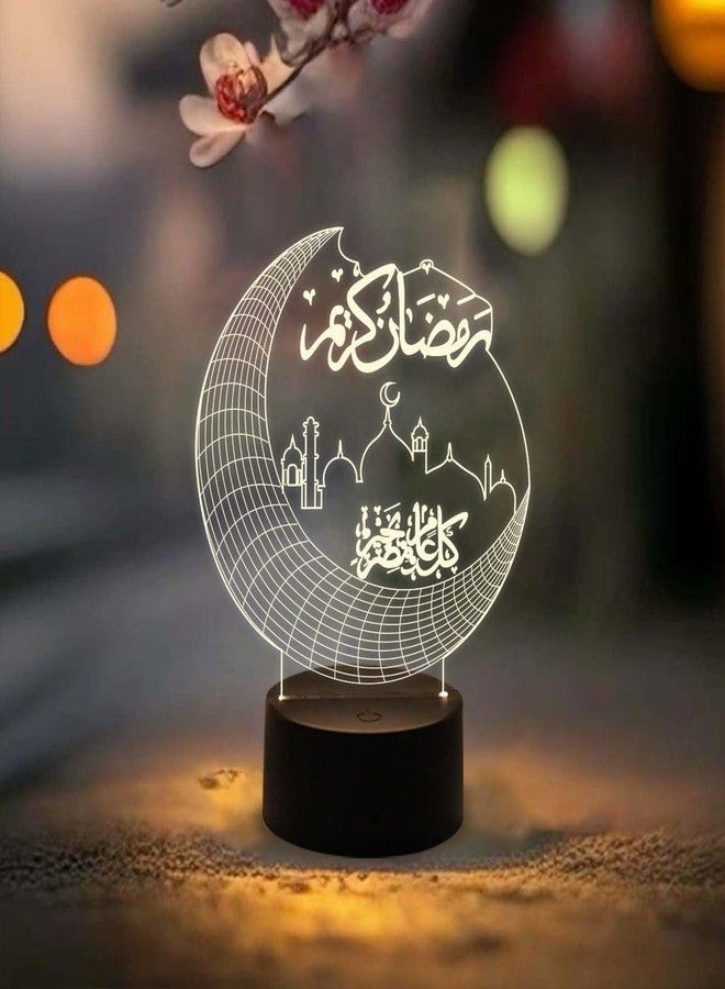 GIFTMEBAZAR مصباح ليلي ثلاثي الأبعاد من جيفت مي بازار، مثالي لرمضان، لتزيين المنزل والمكتب | مصباح زينة للعيد | ضوء أبيض دافئ مع زر تشغيل/إيقاف يعمل باللمس | يعمل بمنفذ USB | هدية مثالية للعيد - Image 5