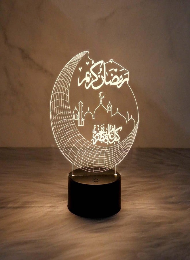 GIFTMEBAZAR مصباح ليلي ثلاثي الأبعاد من جيفت مي بازار، مثالي لرمضان، لتزيين المنزل والمكتب | مصباح زينة للعيد | ضوء أبيض دافئ مع زر تشغيل/إيقاف يعمل باللمس | يعمل بمنفذ USB | هدية مثالية للعيد - Image 1