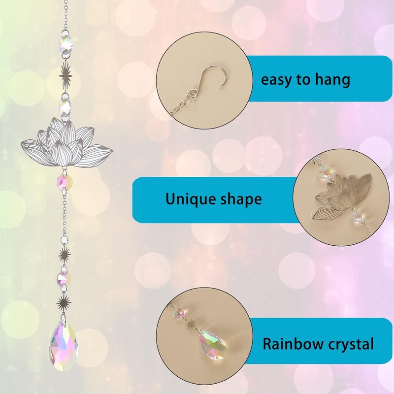 Worgree Sun Catchers, 6 pieces Colorful Crystal Suncatchers Decorative Hanging Clear Crystal Prism Rainbow with Silver Moon Sun Metal Forms Suncatcher Kit for Window Indoor Outdoor Car Mirror Decor Xmas Gift - Image 5