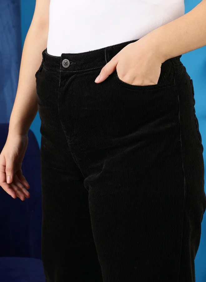 CURVY STREET Black Loose Fit Trousers for Women