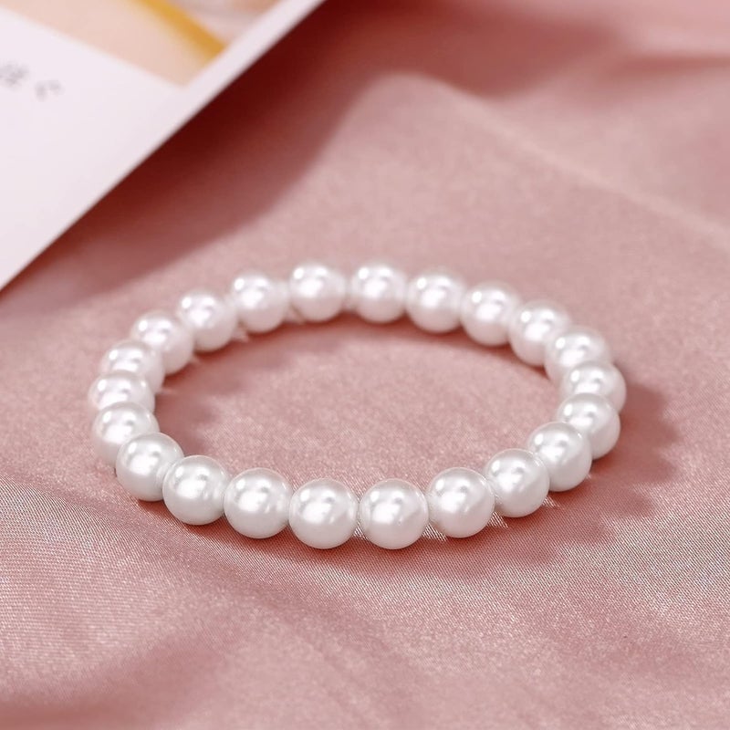 CSIYANJRY99 Pearl Necklace and Earring Set Faux Pearl Jewelry Sets for Women Imitation Beaded Pearl Necklace Bracelet Stud Earrings for Women (B) - Image 5