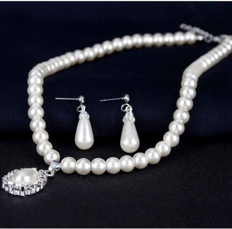 CSIYANJRY99 Pearl Necklace and Earring Set Faux Pearl Jewelry Sets for Women Imitation Beaded Pearl Necklace Bracelet Stud Earrings for Women (B) - Image 3