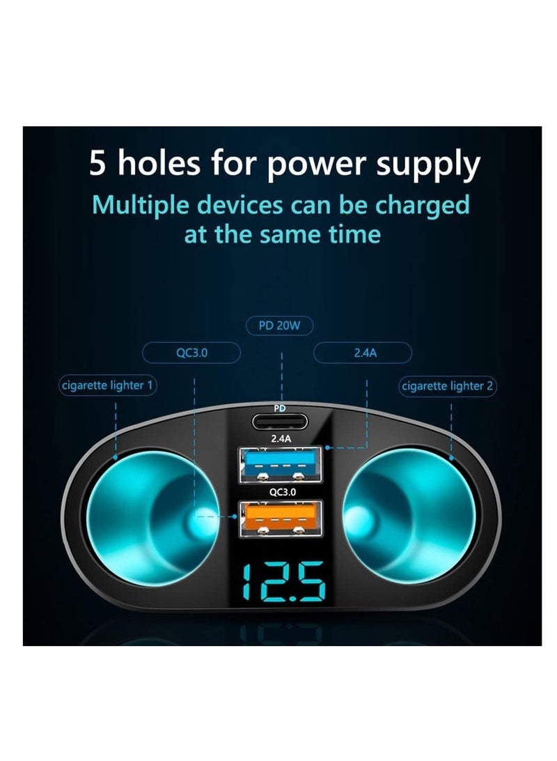 KASTWAVE Car Charger Cigarette Lighter Adapter, USB C Car Charger Socket 12V-24V, 120W Fast Charge Cigarette Lighter, PD & QC3.0 USB Charger Adapter - Image 2