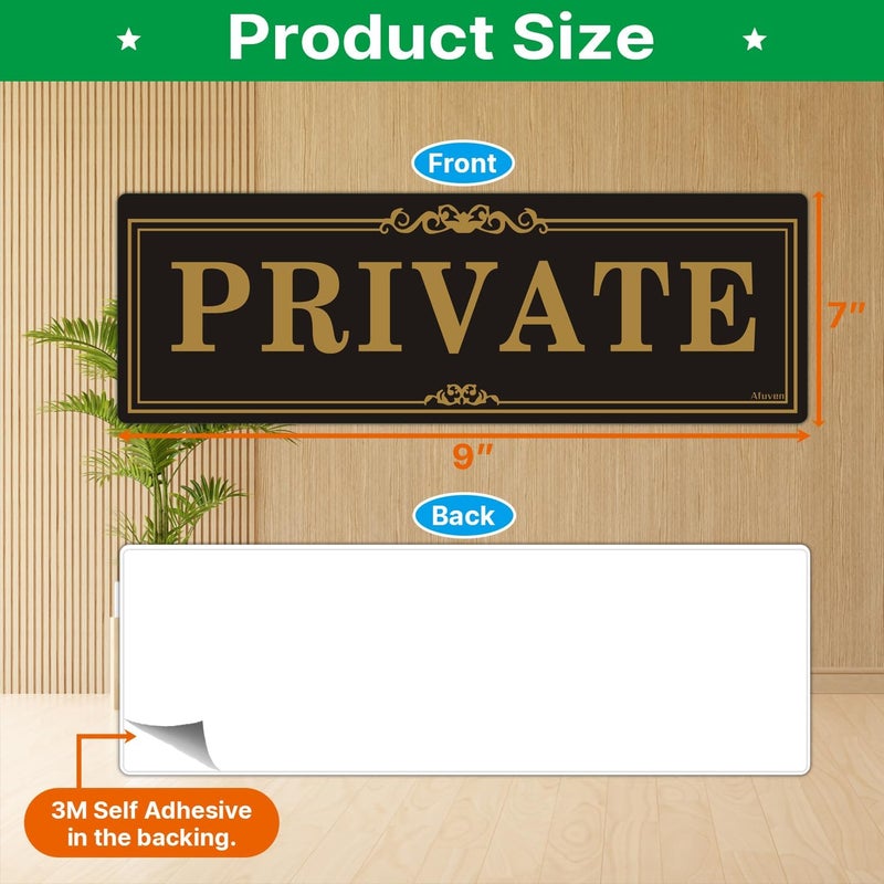 Afuven Private Signs 9 x 3 Inch Private Door Signs with 3M Self Adhesive for Office Business Restaurant Hotel Commercial Privacy Signs Easy Installation Without Any Tools, 2 Pack - Image 2