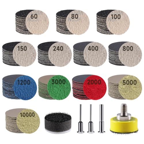 GOH DODD 185 PCS 1 Inch Sanding Disc, GOH DODD Hook and Loop 60 to 10000 Grit Wet Dry Sandpaper Sand Paper with 1/8" 1/4" Shank, Backing Pad, Foam Sanding Pads for Auto Metal Glass Resin Wood Sanding - Image 1