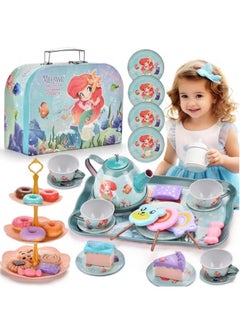 LOOPITYS 48 piece tea party set, fun afternoon tea pretend toys with teapot, dessert cake rack, portable simulated princess tea toy, role-playing gift for little girls  - Image 2