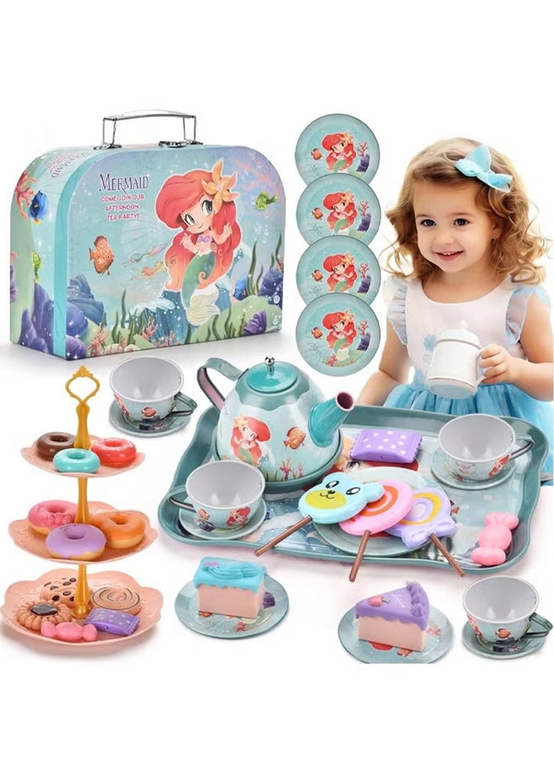 LOOPITYS 48 piece tea party set, fun afternoon tea pretend toys with teapot, dessert cake rack, portable simulated princess tea toy, role-playing gift for little girls  - Image 2
