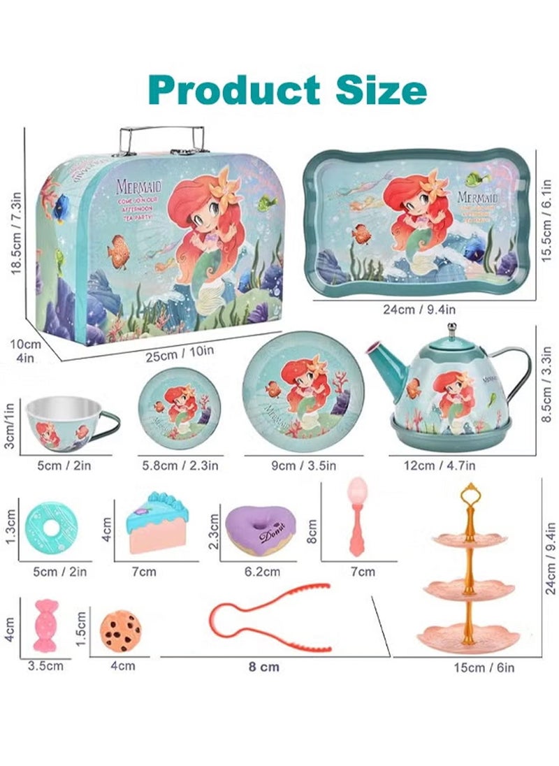 LOOPITYS 48 piece tea party set, fun afternoon tea pretend toys with teapot, dessert cake rack, portable simulated princess tea toy, role-playing gift for little girls  - Image 4