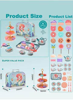 LOOPITYS 48 piece tea party set, fun afternoon tea pretend toys with teapot, dessert cake rack, portable simulated princess tea toy, role-playing gift for little girls  - Image 3