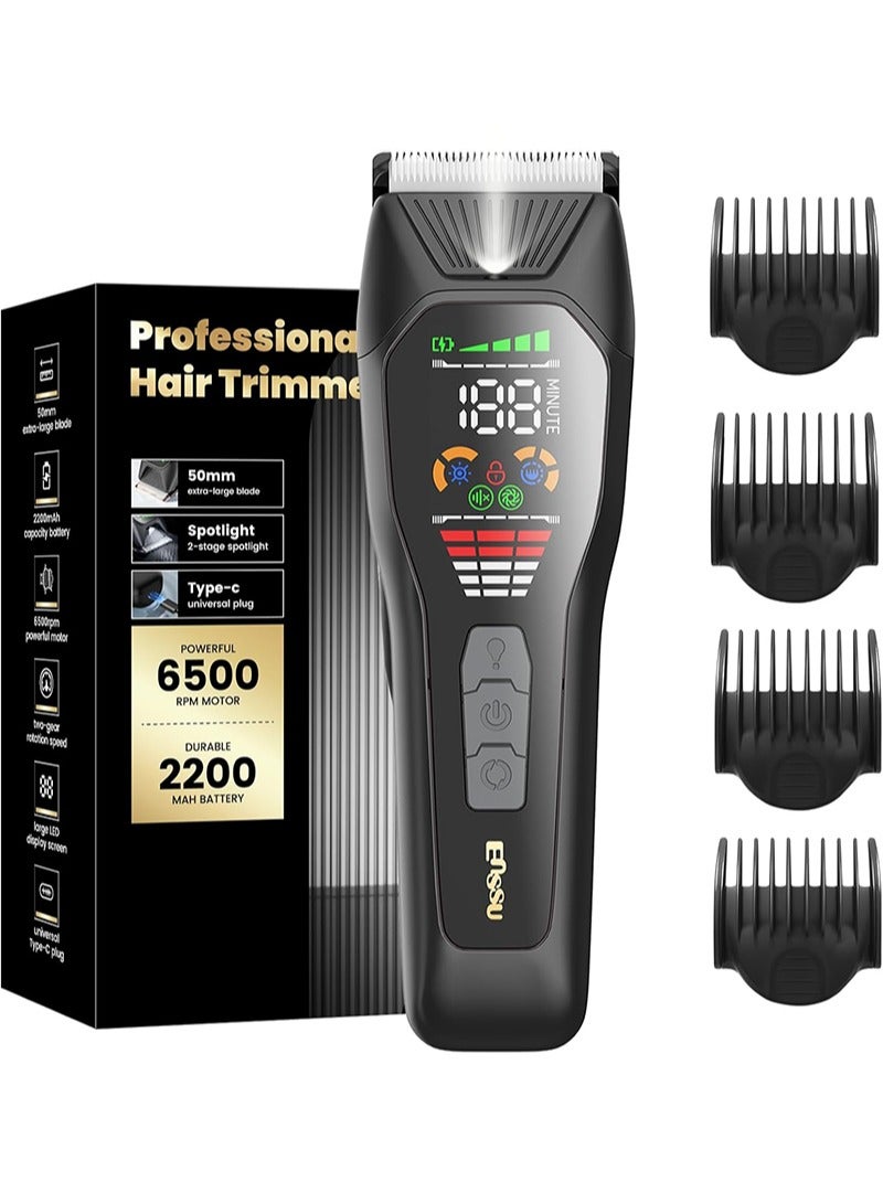 ENSSU Professional Beard & Hair Clipper for Men - 50mm Titanium Blade with LED Display, 200Min Cordless Runtime, 4 Guide Combs for Barber Precision at Home (Black) - Image 1
