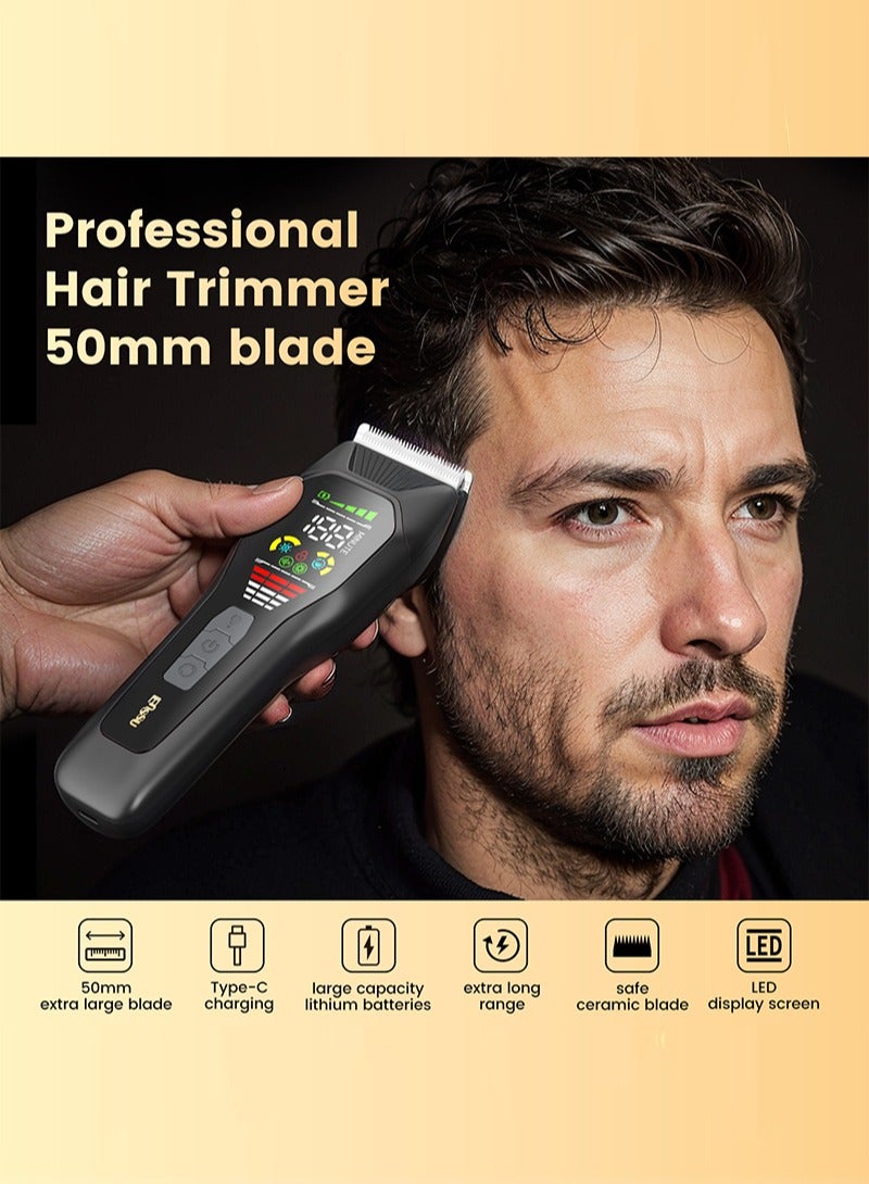 ENSSU Professional Beard & Hair Clipper for Men - 50mm Titanium Blade with LED Display, 200Min Cordless Runtime, 4 Guide Combs for Barber Precision at Home (Black) - Image 2