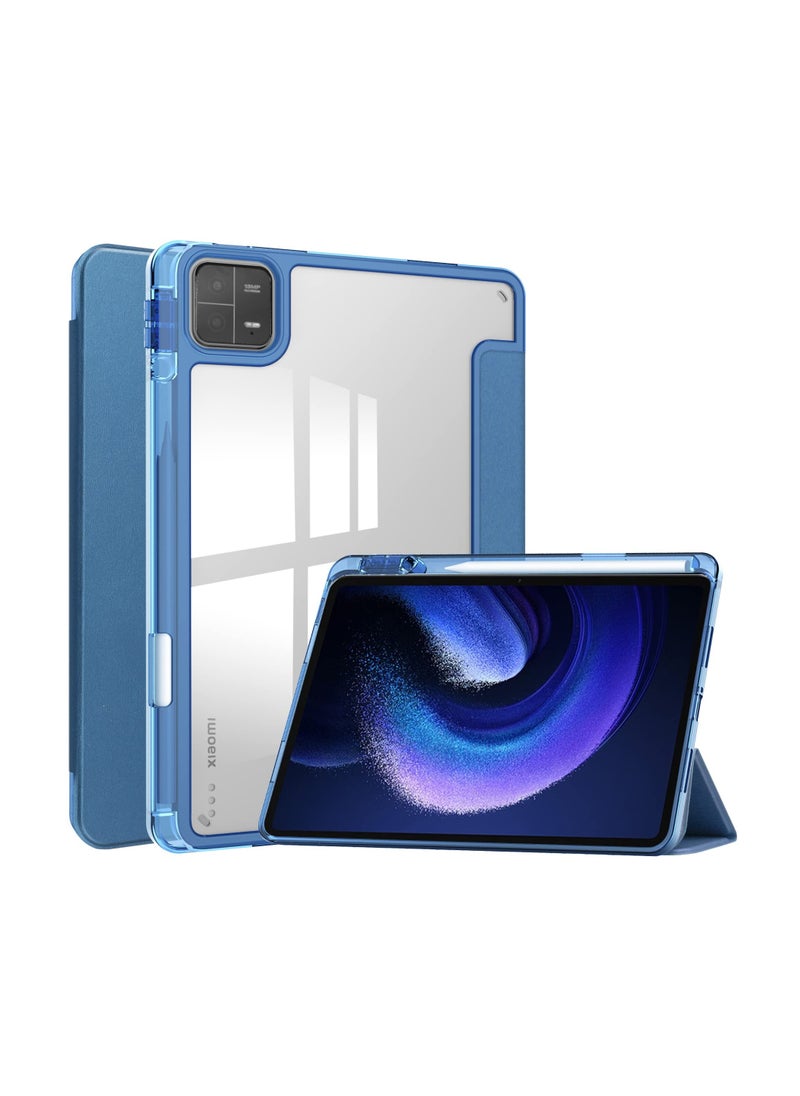 SYOSI Case with Pen Holder for Xiaomi Pad 6 / Pad 6 Pro, SYOSI Transparent Hard Shell Back Trifold Smart Cover Protective Slim Case for Xiaomi Mi Pad 6 /Pad 6 Pro 11” 2023 Release (Blue)  - Image 1