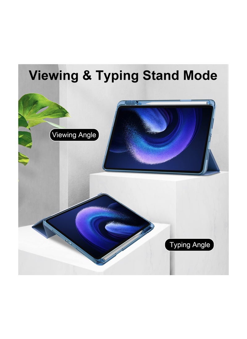 SYOSI Case with Pen Holder for Xiaomi Pad 6 / Pad 6 Pro, SYOSI Transparent Hard Shell Back Trifold Smart Cover Protective Slim Case for Xiaomi Mi Pad 6 /Pad 6 Pro 11” 2023 Release (Blue)  - Image 3