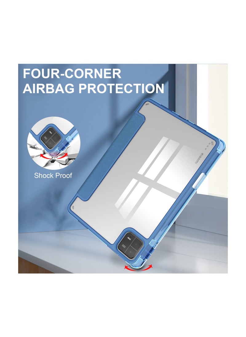 SYOSI Case with Pen Holder for Xiaomi Pad 6 / Pad 6 Pro, SYOSI Transparent Hard Shell Back Trifold Smart Cover Protective Slim Case for Xiaomi Mi Pad 6 /Pad 6 Pro 11” 2023 Release (Blue)  - Image 5