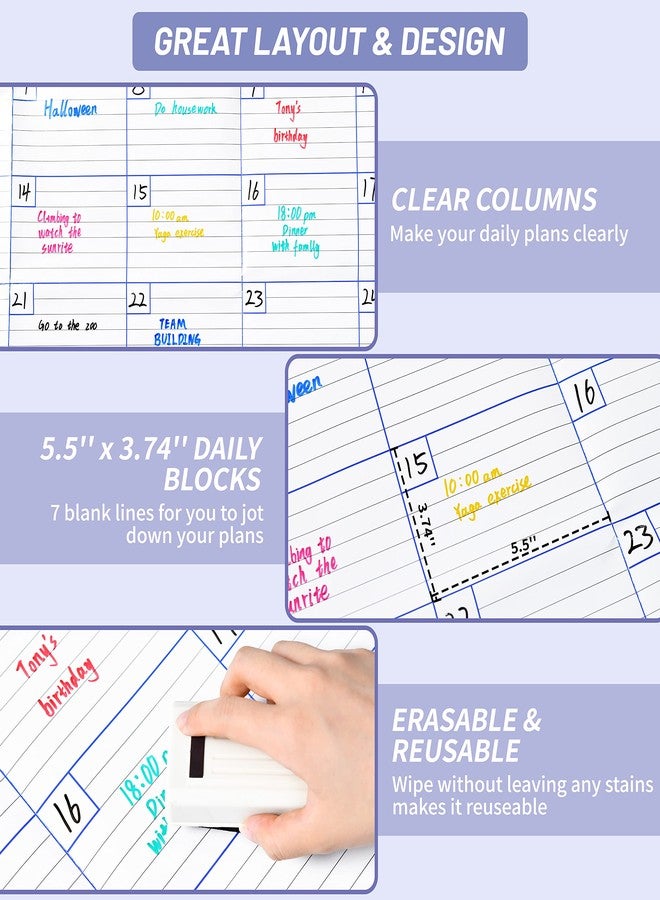 BooQool Large Dry Erase Calendar for Wall - Undated 1 Month Wall Calendar, 40" x 30", Erasable & Reusable Laminated Calendar with 8 Round Stickers, Great Layout Wall Calendar Dry Erase for Home, Office and - Image 4