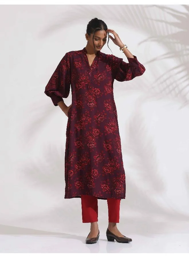 trueBrowns trueBrowns Purple Floral Print Kurta Set