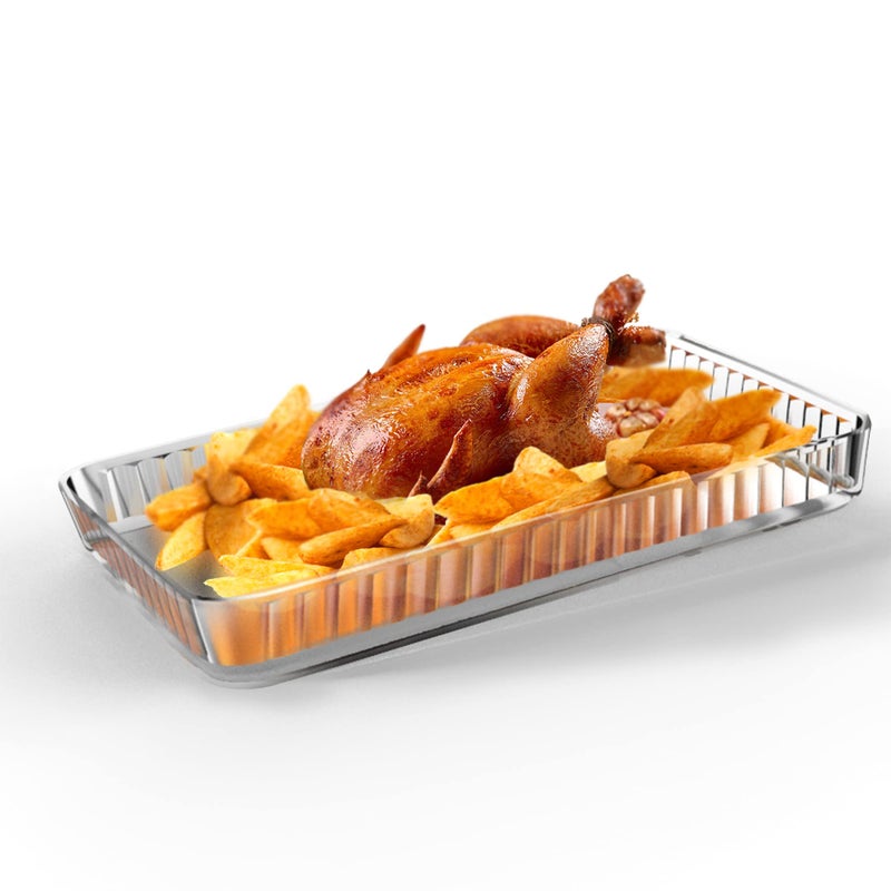 أطباق خبز زجاجية من أومس 16 × 11 بوصة 4 كوارت صينية خبز مستطيلة من زجاج البورسليكات لأواني الطهي للفرن، طبق كسرولة مقاوم للحرارة