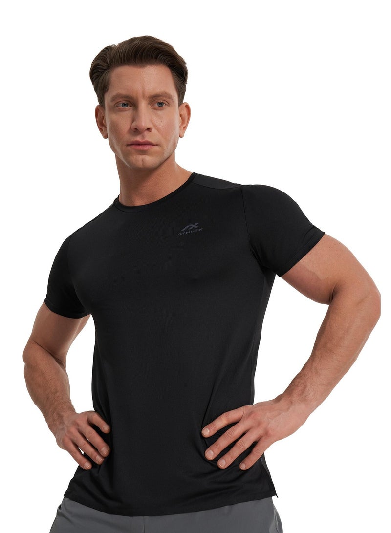 Athlex Men's Running T-shirt Fly Black Athlex, ATDRY Moisture-Wicking Technology, Reflective Print, Lightweight and Comfortable for Optimal Performance - Image 1