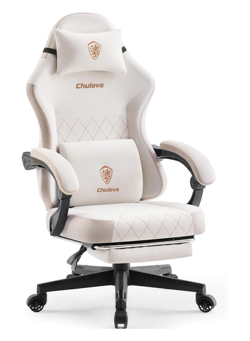 Chulovs Gaming Chair – Spring-Loaded Fabric Seat, Ergonomic High-Back with Footrest & Lumbar Support, Swivel Function for Office & Gaming Comfort - Image 1