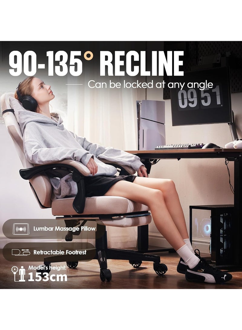 Chulovs Gaming Chair – Spring-Loaded Fabric Seat, Ergonomic High-Back with Footrest & Lumbar Support, Swivel Function for Office & Gaming Comfort - Image 5