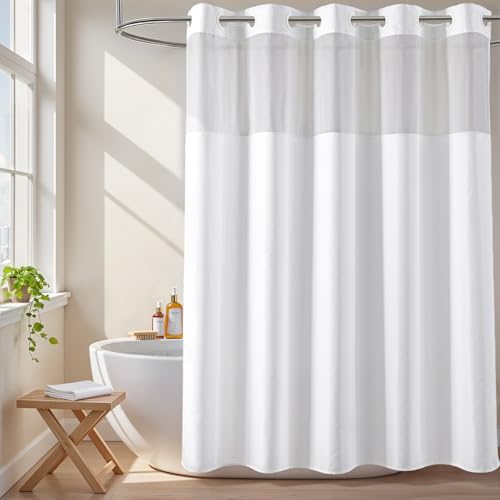 River Dream White Fabric Shower Curtain or Liner with Sheer Window, No Liner Included or Needed, Water Repellent, Machine Washable, 71x74 inches - Image 1