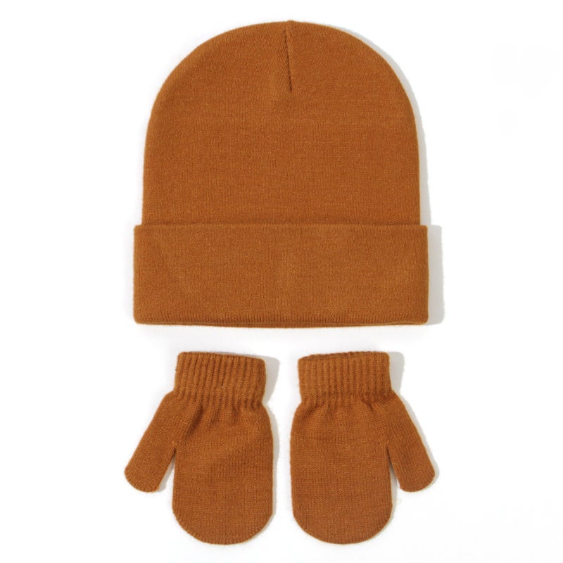 Baby Knit Hat Glove Set Autumn Winter #8 Caramel - Image 1