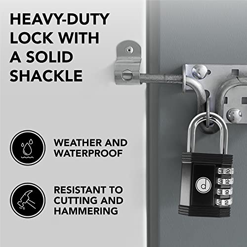 desired tools Padlock 4 Digit Combination Lock - for Gym School Locker, Outdoor Gate, Shed, Fence, and Storage - Weatherproof Metal - Keyless, Easy to Set, Resettable - Black - Image 2