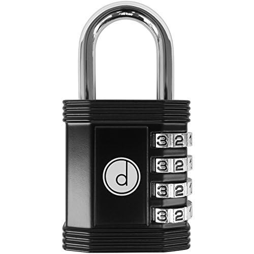 desired tools Padlock 4 Digit Combination Lock - for Gym School Locker, Outdoor Gate, Shed, Fence, and Storage - Weatherproof Metal - Keyless, Easy to Set, Resettable - Black - Image 1