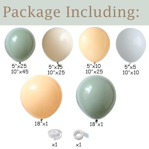 GIHOO Dusty Green Balloon Arch Kit 162PCS Nude Sand White Neutral Apricot Matte Balloons for Baby Shower Wedding Birthday Party Decoration - Image 2