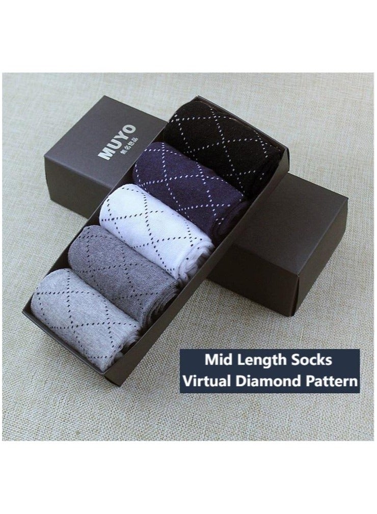 5 Pairs Of Boxed Men's Business Style Breathable Mid Length Socks 