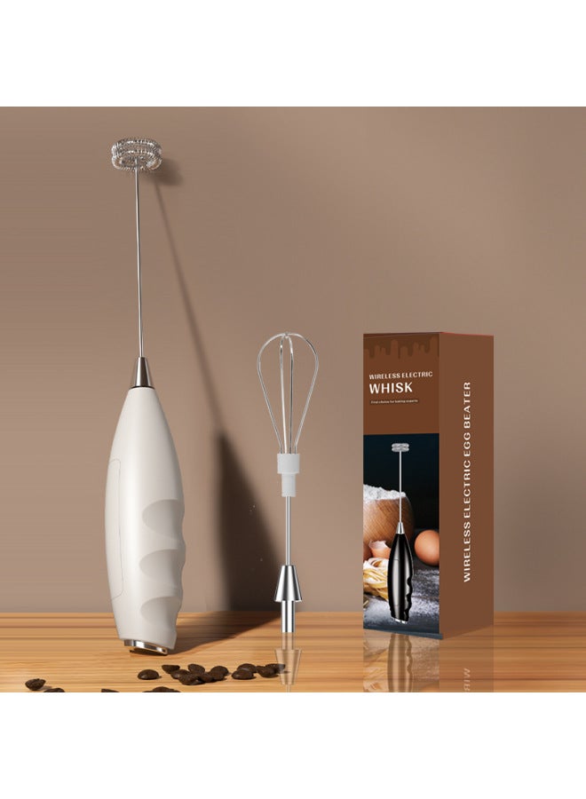 Cross-border Wireless Milk Frother Handheld Electric Milk Beater Home Coffee Blender Kitchen Mini Egg Beater-Color:07 Milk Frother-double Head [white]  - Image 1