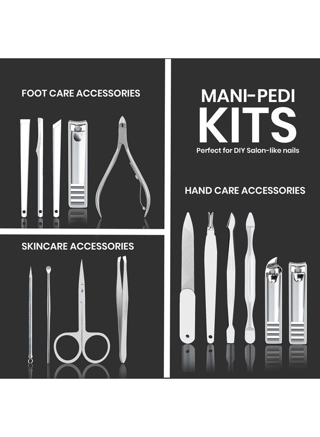 Utopia Care 15 Pieces Manicure Set - Stainless Steel Manicure Nail Clippers Pedicure Kit - Professional Grooming Kits, Nail Care Tools with Luxurious Travel Case (Silver) - Image 2