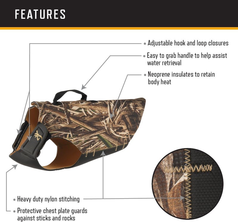 Browning Camo Neoprene Dog Vests, Full Coverage Hunting Dog Vest with Flexible Chest Plate, Realtree MAX-5 (5mm), Small - Image 2