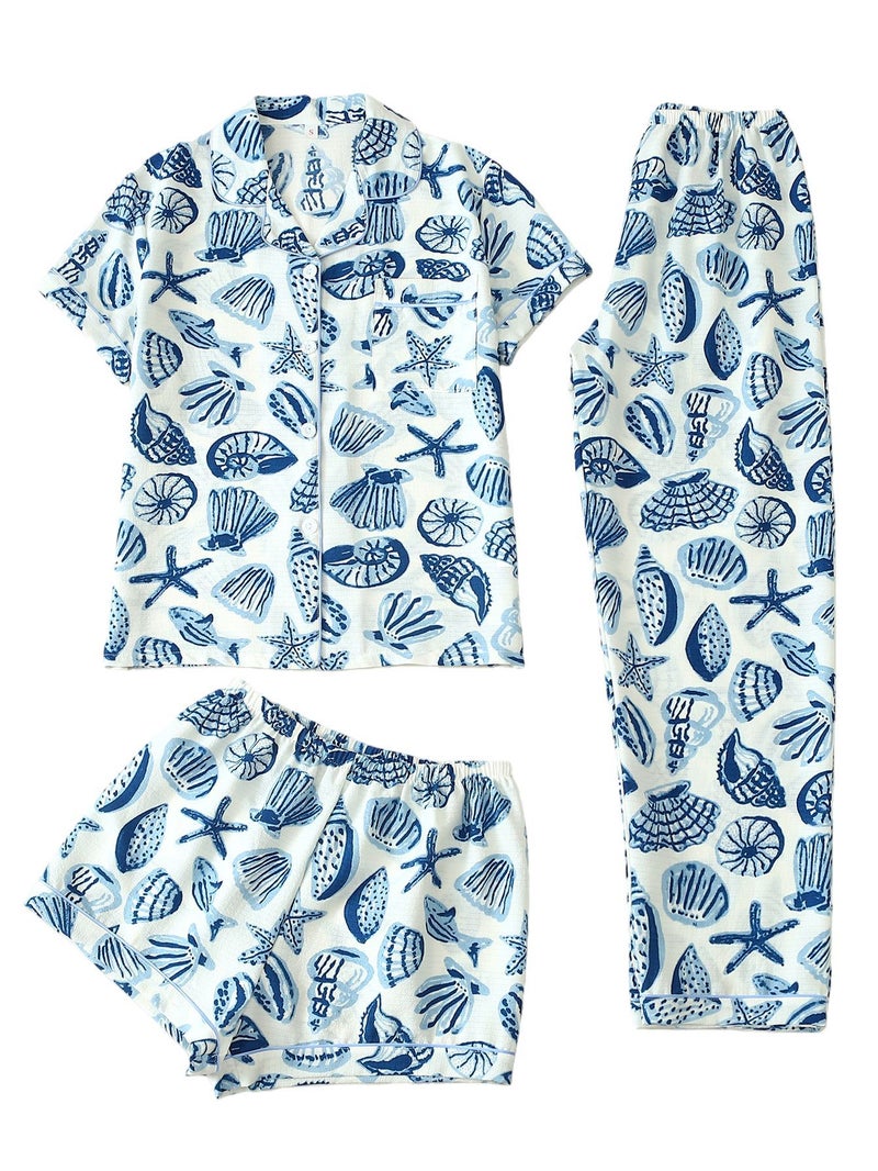 2026 New Popular Bubble Wrinkle Pajamas for Women, Short-Sleeve Shorts and Long Pants, Loungewear Set Wholesale - Image 1