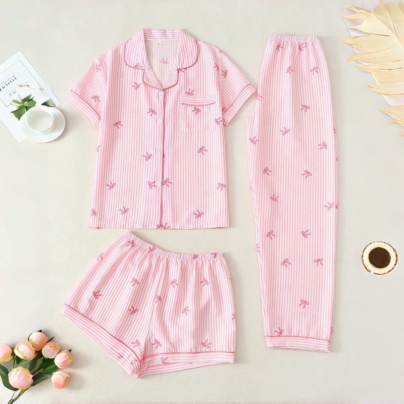 2026 New Popular Bubble Wrinkle Pajamas for Women, Short-Sleeve Shorts and Long Pants, Loungewear Set Wholesale - Image 2