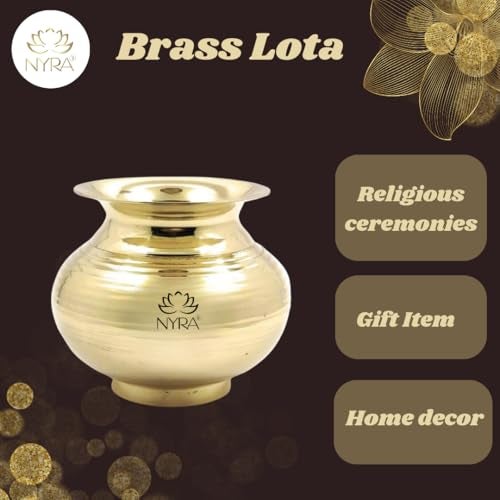 NYRA Peetal Brass Designer, Glossy Finish Heavy Water Storage Lota Gunj Kalash Chambu for Home/Kitchen/Pooja/Temple/Festival (Large - 1000 ML (1 Ltr)) - Image 3